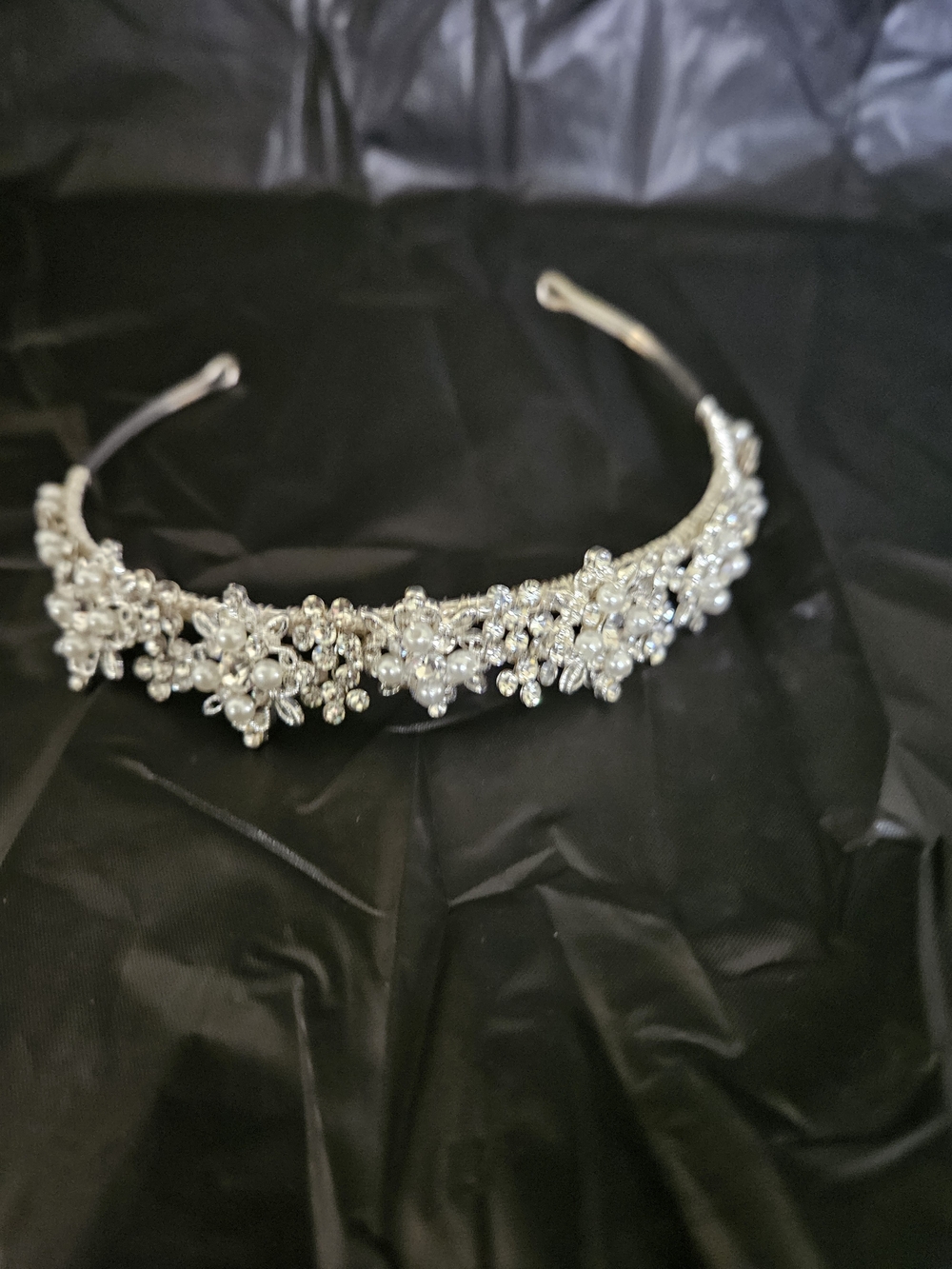 David's Bridal Silver Pearl & Crystal Floral Headband Tiara